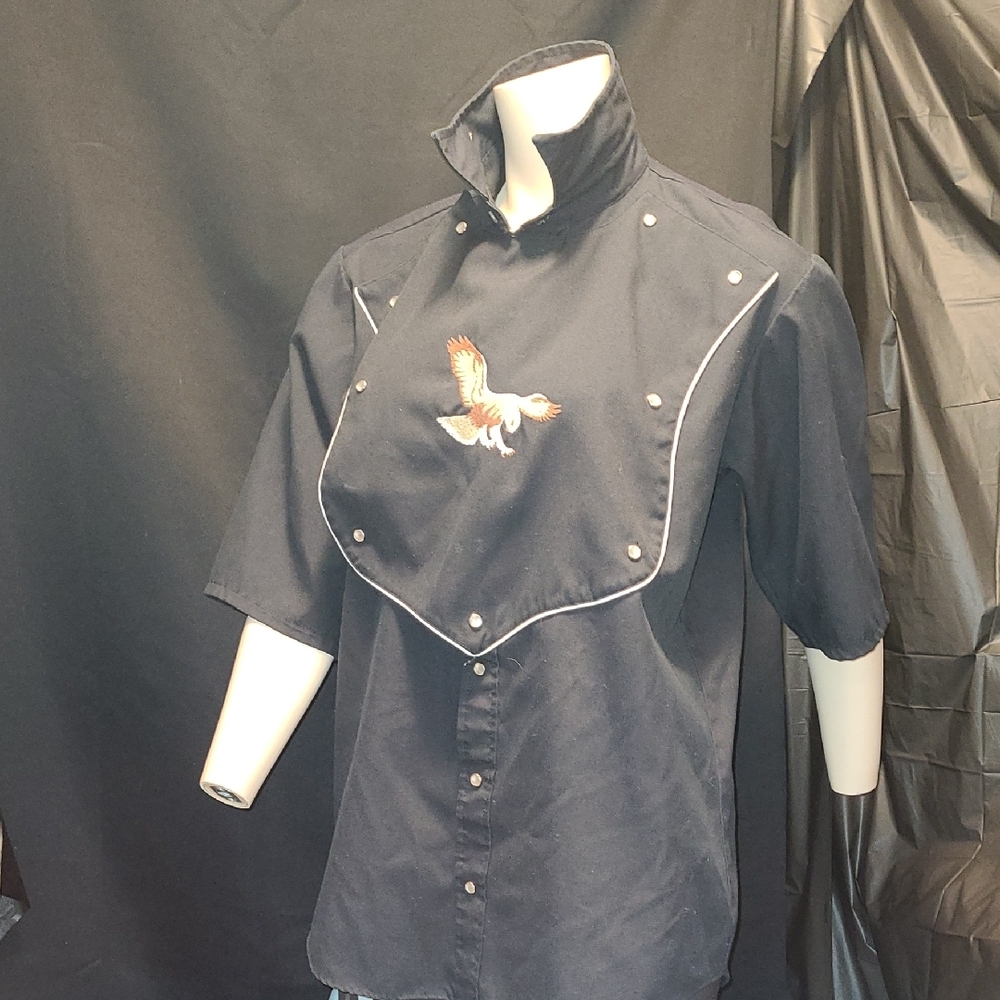 VINTAGE Men's Black Western BIB FRONT Shirt with Embroidered Eagle